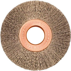 Weiler - 2" OD, 1/2" Arbor Hole, Crimped Stainless Steel Wheel Brush - 3/8" Face Width, 1/2" Trim Length, 0.005" Filament Diam, 20,000 RPM - Exact Industrial Supply