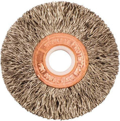Weiler - 2" OD, 1/2" Arbor Hole, Crimped Stainless Steel Wheel Brush - 3/8" Face Width, 1/2" Trim Length, 0.0118" Filament Diam, 20,000 RPM - Exact Industrial Supply