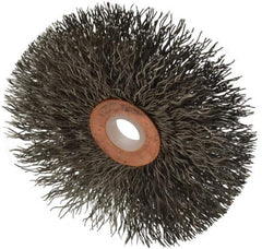 Weiler - 3" OD, 1/2" Arbor Hole, Crimped Stainless Steel Wheel Brush - 5/8" Face Width, 1" Trim Length, 0.014" Filament Diam, 20,000 RPM - Exact Industrial Supply