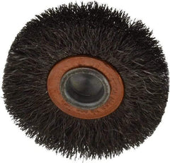 Weiler - 2" OD, 1/4" Shank Diam, Crimped Steel Wheel Brush - 3/8" Face Width, 1/2" Trim Length, 0.006" Filament Diam, 20,000 RPM - Exact Industrial Supply
