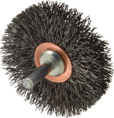 Weiler - 2-1/2" OD, 1/4" Shank Diam, Crimped Steel Wheel Brush - 3/8" Face Width, 3/4" Trim Length, 0.014" Filament Diam, 20,000 RPM - Exact Industrial Supply