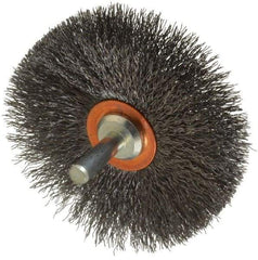 Weiler - 3" OD, 1/4" Shank Diam, Crimped Steel Wheel Brush - 1/2" Face Width, 1" Trim Length, 0.008" Filament Diam, 20,000 RPM - Exact Industrial Supply