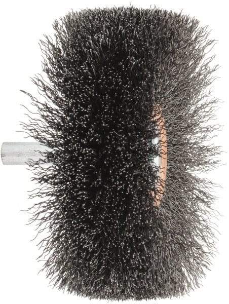 Weiler - 3" OD, 1/4" Shank Diam, Crimped Steel Wheel Brush - 1" Face Width, 15/16" Trim Length, 0.008" Filament Diam, 20,000 RPM - Exact Industrial Supply
