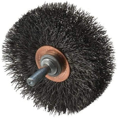 Weiler - 3" OD, 1/4" Shank Diam, Crimped Steel Wheel Brush - 1" Face Width, 15/16" Trim Length, 0.0118" Filament Diam, 20,000 RPM - Exact Industrial Supply