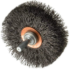 Weiler - 3" OD, 1/4" Shank Diam, Crimped Steel Wheel Brush - 1" Face Width, 15/16" Trim Length, 0.014" Filament Diam, 20,000 RPM - Exact Industrial Supply