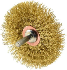 Weiler - 3" OD, 1/4" Shank Diam, Crimped Brass Wheel Brush - 1/2" Face Width, 1" Trim Length, 0.0118" Filament Diam, 20,000 RPM - Exact Industrial Supply