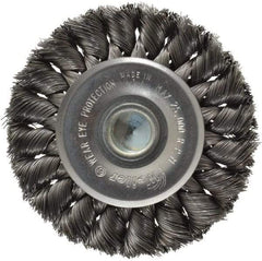 Weiler - 3-1/4" OD, 1/4" Shank Diam, Knotted Steel Wheel Brush - 3/8" Face Width, 5/8" Trim Length, 0.0118" Filament Diam, 25,000 RPM - Exact Industrial Supply