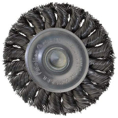 Weiler - 3-1/4" OD, 1/4" Shank Diam, Knotted Steel Wheel Brush - 3/8" Face Width, 5/8" Trim Length, 0.014" Filament Diam, 25,000 RPM - Exact Industrial Supply