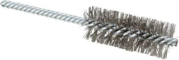 Weiler - 1" Diam Helical Stainless Steel Tube Brush - Double Spiral, 0.0104" Filament Diam, 2-1/2" Brush Length, 5-1/2" OAL, 1/4" Diam Shank - Exact Industrial Supply