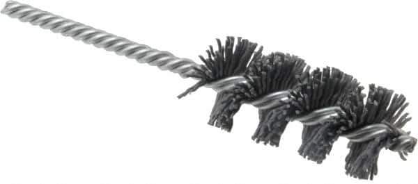 Weiler - 1-1/8" Diam Helical Nylon Tube Brush - Single Spiral, 0.035" Filament Diam, 2-1/2" Brush Length, 5-1/2" OAL, 1/4" Diam Shank - Exact Industrial Supply