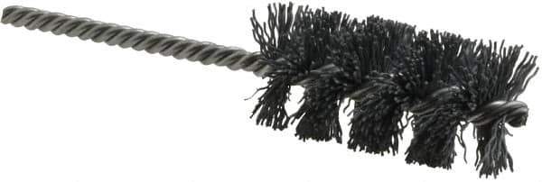 Weiler - 1-1/4" Diam Helical Nylon Tube Brush - Single Spiral, 0.022" Filament Diam, 2-1/2" Brush Length, 5-1/2" OAL, 1/4" Diam Shank - Exact Industrial Supply