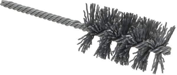 Weiler - 1-1/2" Diam Helical Nylon Tube Brush - Single Spiral, 0.035" Filament Diam, 2-1/2" Brush Length, 5-1/2" OAL, 1/4" Diam Shank - Exact Industrial Supply