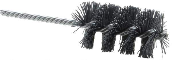 Weiler - 1-1/2" Diam Helical Nylon Tube Brush - Single Spiral, 0.022" Filament Diam, 2-1/2" Brush Length, 5-1/2" OAL, 1/4" Diam Shank - Exact Industrial Supply