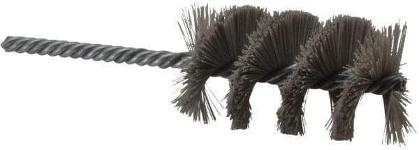 Weiler - 1-1/2" Diam Helical Nylon Tube Brush - Single Spiral, 0.012" Filament Diam, 2-1/2" Brush Length, 5-1/2" OAL, 1/4" Diam Shank - Exact Industrial Supply