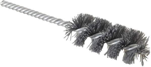 Weiler - 1-1/8" Diam Helical Nylon Tube Brush - Single Spiral, 0.022" Filament Diam, 2-1/2" Brush Length, 5-1/2" OAL, 1/4" Diam Shank - Exact Industrial Supply