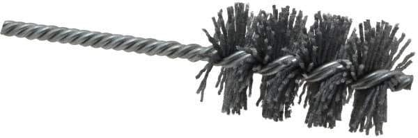 Weiler - 1-1/2" Diam Helical Nylon Tube Brush - Single Spiral, 0.04" Filament Diam, 2-1/2" Brush Length, 5-1/2" OAL, 1/4" Diam Shank - Exact Industrial Supply