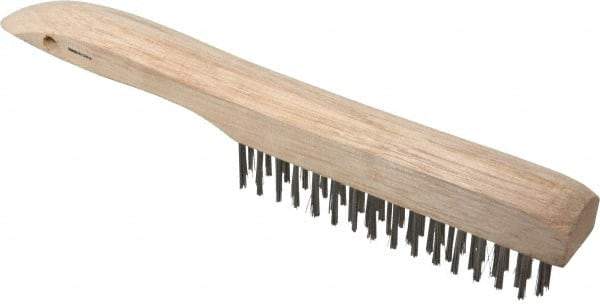 Weiler - 4 Rows x 16 Columns Shoe Handle Stainless Steel Scratch Brush - 5" Brush Length, 10" OAL, 1" Trim Length, Wood Shoe Handle - Exact Industrial Supply