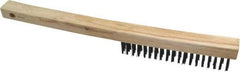 Weiler - 3 Rows x 19 Columns Curved Handle Steel Scratch Brush - 6" Brush Length, 13-1/2" OAL, 1" Trim Length, Wood Curved Handle - Exact Industrial Supply