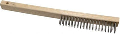Weiler - 3 Rows x 19 Columns Curved Handle Stainless Steel Scratch Brush - 6" Brush Length, 13-1/2" OAL, 1" Trim Length, Wood Curved Handle - Exact Industrial Supply