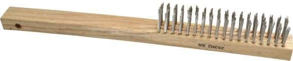 Weiler - 4 Rows x 18 Columns Curved Handle Stainless Steel Scratch Brush - 6" Brush Length, 14" OAL, 1" Trim Length, Wood Curved Handle - Exact Industrial Supply