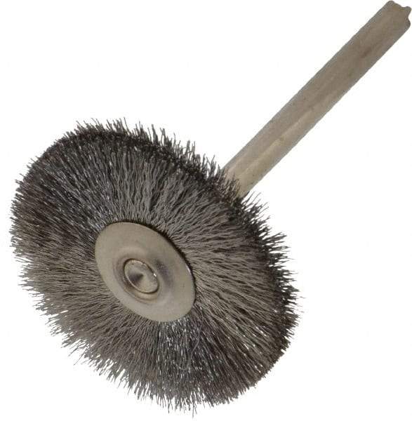 Weiler - 1" OD, 1/8" Shank Diam, Crimped Stainless Steel Wheel Brush - 5/16" Trim Length, 0.003" Filament Diam, 37,000 RPM - Exact Industrial Supply