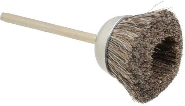 Weiler - 1" Diam, 1/8" Shank Straight Wire Hair Cup Brush - 0.003" Filament Diam, 7/16" Trim Length, 25,000 Max RPM - Exact Industrial Supply