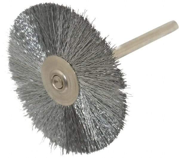 Weiler - 1-1/2" OD, 1/8" Shank Diam, Crimped Steel Wheel Brush - 1/2" Trim Length, 0.005" Filament Diam, 25,000 RPM - Exact Industrial Supply