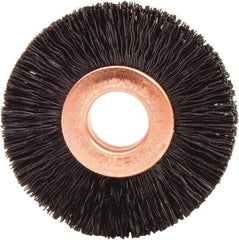 Weiler - 1-1/2" OD, 3/8" Arbor Hole, Nylon Wheel Brush - 1/4" Face Width, 7/16" Trim Length, 0.01" Filament Diam, 20,000 RPM - Exact Industrial Supply