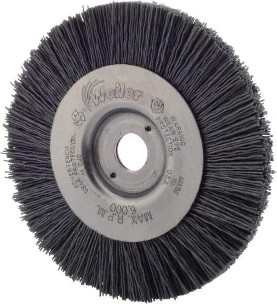 Weiler - 4" OD, 1/2" Arbor Hole, Nylon Wheel Brush - 1/2" Face Width, 7/8" Trim Length, 0.022" Filament Diam, 6,000 RPM - Exact Industrial Supply