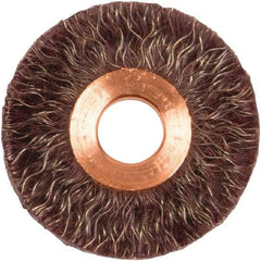 Weiler - 2" OD, 1/2" Arbor Hole, Crimped Steel Wheel Brush - 1/4" Face Width, 1/2" Trim Length, 0.014" Filament Diam, 20,000 RPM - Exact Industrial Supply