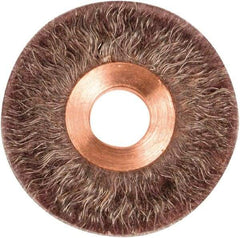 Weiler - 2" OD, 1/2" Arbor Hole, Crimped Steel Wheel Brush - 1/4" Face Width, 1/2" Trim Length, 0.0104" Filament Diam, 20,000 RPM - Exact Industrial Supply