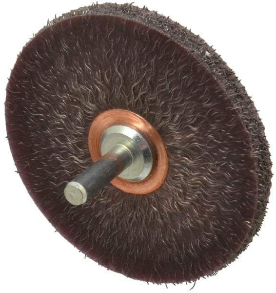 Weiler - 3" OD, 1/4" Shank Diam, Crimped Steel Wheel Brush - 1/4" Face Width, 1" Trim Length, 0.0118" Filament Diam, 20,000 RPM - Exact Industrial Supply