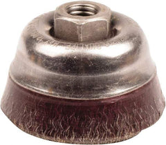 Weiler - 3-1/2" Diam, 5/8-11 Threaded Arbor, Steel Fill Cup Brush - 0.014 Wire Diam, 7/8" Trim Length, 12,000 Max RPM - Exact Industrial Supply
