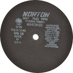 Norton - 8" 36 Grit Aluminum Oxide Cutoff Wheel - 1/8" Thick, 5/8" Arbor, 7,640 Max RPM, Use with Circular Saws - Exact Industrial Supply