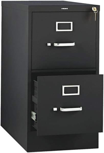 Hon - 26" Wide x 29" High x 26-1/2" Deep, 2 Drawer Vertical File with Lock - Steel, Black - Exact Industrial Supply