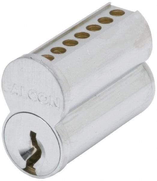 Falcon - 7 Pins, Falcon A Keyway Keying, Small Format IC Cylinder - Satin Chrome Coated, Brass - Exact Industrial Supply