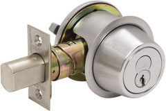 Falcon - Less Cylinder - SFIC Keying, Single Cylinder Deadbolt - Satin Chrome Coated, Steel - Exact Industrial Supply