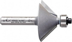 Amana Tool - 1-1/4" Cut Diam, 1/2" Length of Cut, 2 Flute Chamfer Edge Profile Router Bit - Carbide-Tipped, 1/4" Shank Diam, 2" OAL, Uncoated - Exact Industrial Supply