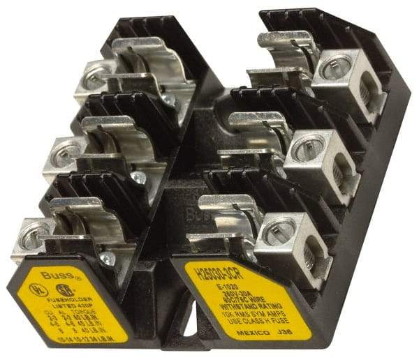 Cooper Bussmann - 3 Pole, 8 to 1/0 AWG, 250 VAC/VDC, 100 Amp, Screw Mount Fuse Block - 7.36 Inch Long x 4.94 Inch Wide x 2.06 Inch High Block - Exact Industrial Supply