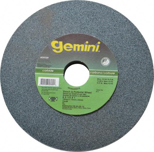 Norton - 80 Grit Silicon Carbide Bench & Pedestal Grinding Wheel - 6" Diam x 1" Hole x 1/2" Thick, 4140 Max RPM, Medium Grade - Exact Industrial Supply