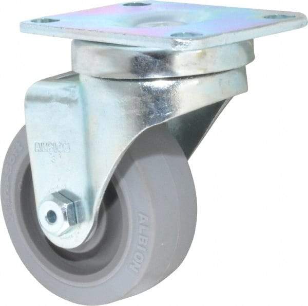 Albion - 3" Diam x 1-1/4" Wide x 4-1/4" OAH Top Plate Mount Swivel Caster - Rubber, 200 Lb Capacity, Delrin Bearing, 2-1/2 x 3-5/8" Plate - Exact Industrial Supply