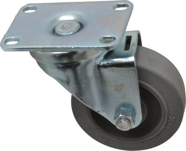 Albion - 3-1/2" Diam x 1-1/4" Wide x 4-1/4" OAH Top Plate Mount Swivel Caster - Rubber, 250 Lb Capacity, Ball Bearing, 2-1/2 x 3-5/8" Plate - Exact Industrial Supply