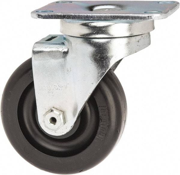 Albion - 3-1/2" Diam x 1-1/4" Wide x 4-11/16" OAH Top Plate Mount Swivel Caster - Polyolefin, 300 Lb Capacity, Delrin Bearing, 2-1/2 x 3-5/8" Plate - Exact Industrial Supply