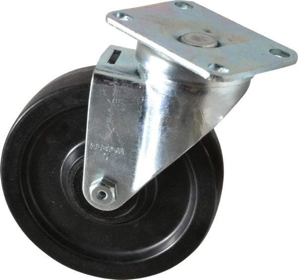 Albion - 5" Diam x 1-1/4" Wide x 6-3/16" OAH Top Plate Mount Swivel Caster - Phenolic, 350 Lb Capacity, Roller Bearing, 2-1/2 x 3-5/8" Plate - Exact Industrial Supply