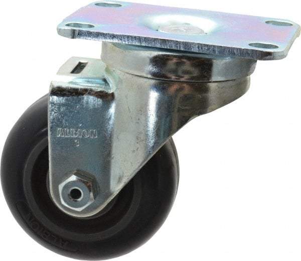 Albion - 3" Diam x 1-1/4" Wide x 4-1/4" OAH Top Plate Mount Swivel Caster - Polyurethane, 300 Lb Capacity, Delrin Bearing, 2-1/2 x 3-5/8" Plate - Exact Industrial Supply