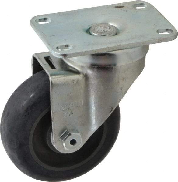Albion - 3-1/2" Diam x 1-1/4" Wide x 4-11/16" OAH Top Plate Mount Swivel Caster - Polyurethane, 350 Lb Capacity, Delrin Bearing, 2-1/2 x 3-5/8" Plate - Exact Industrial Supply