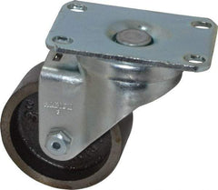 Albion - 3" Diam x 1-1/4" Wide x 4-1/4" OAH Top Plate Mount Swivel Caster - Cast Iron, 300 Lb Capacity, Plain Bearing, 2-1/2 x 3-5/8" Plate - Exact Industrial Supply