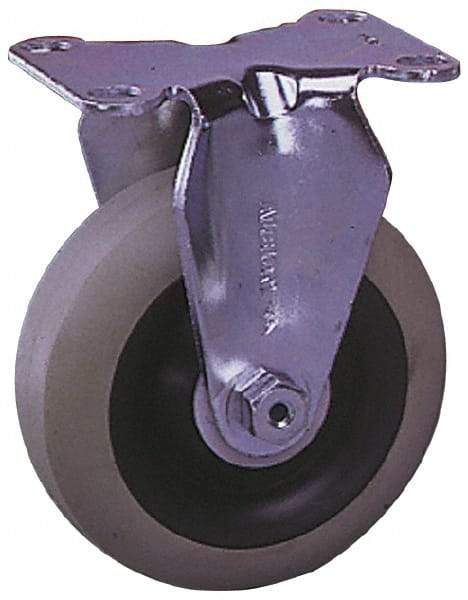 Albion - 4" Diam x 1-1/4" Wide x 5-1/8" OAH Top Plate Mount Rigid Caster - Polyurethane, 350 Lb Capacity, Ball Bearing, 2-1/2 x 3-5/8" Plate - Exact Industrial Supply