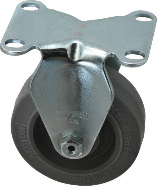 Albion - 3-1/2" Diam x 1-1/4" Wide x 4-1/4" OAH Top Plate Mount Rigid Caster - Rubber, 250 Lb Capacity, Ball Bearing, 2-1/2 x 3-5/8" Plate - Exact Industrial Supply
