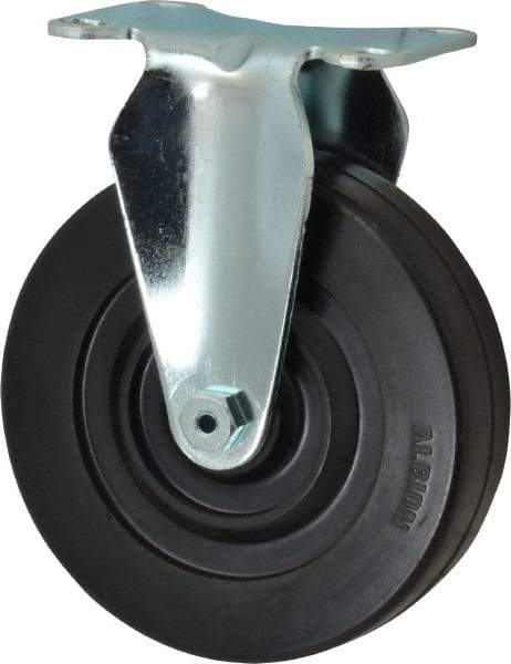 Albion - 5" Diam x 1-1/4" Wide x 6-3/16" OAH Top Plate Mount Rigid Caster - Hard Rubber, 350 Lb Capacity, Plain Bearing, 2-1/2 x 3-5/8" Plate - Exact Industrial Supply
